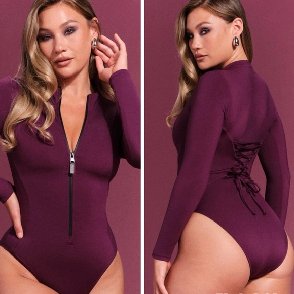 TA3 Swim Long Aubergine Burgundy Surfy One Piece Swimsuit, Extra Large NWT - Picture 1 of 13